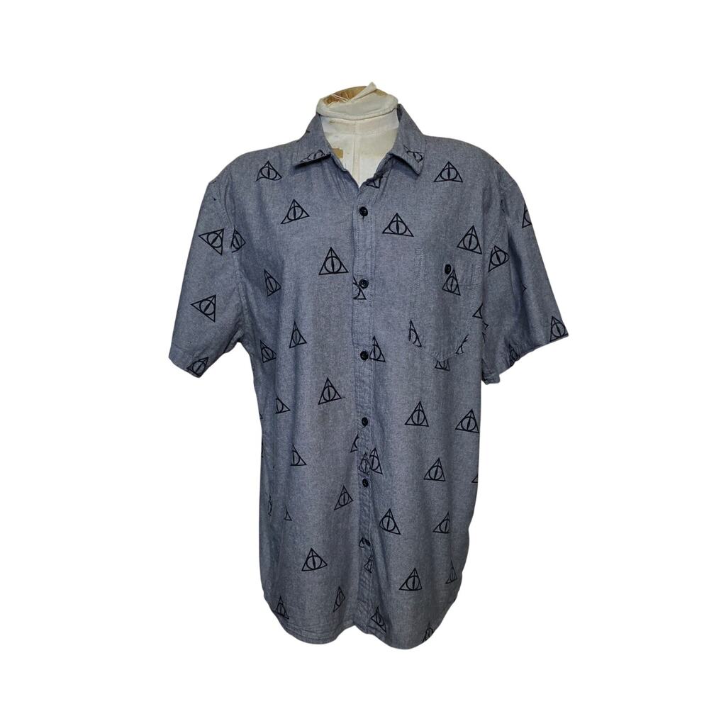 Harry Potter Deathly‎ Hallows XL Button Gray Short Sleeve Universal